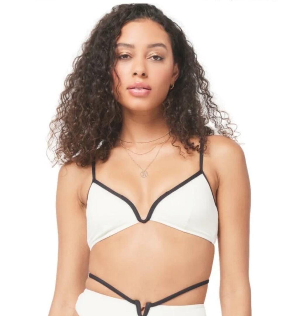 L*Space Helena Bikini Top in Cream Black Size Large NWT V Wired